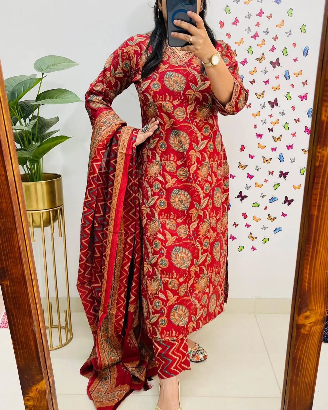 Designer V Neck Azrak Print Cotton Suit