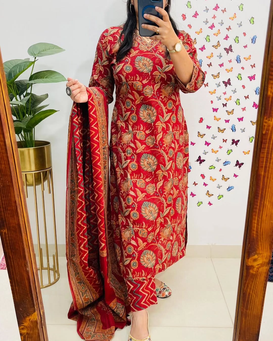 Designer V Neck Azrak Print Cotton Suit