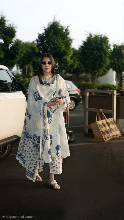 Noor Blue Floral Cotton Suit Set