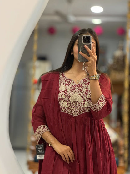 Red Embroidered Anarkali Kurta Set with Dupatta