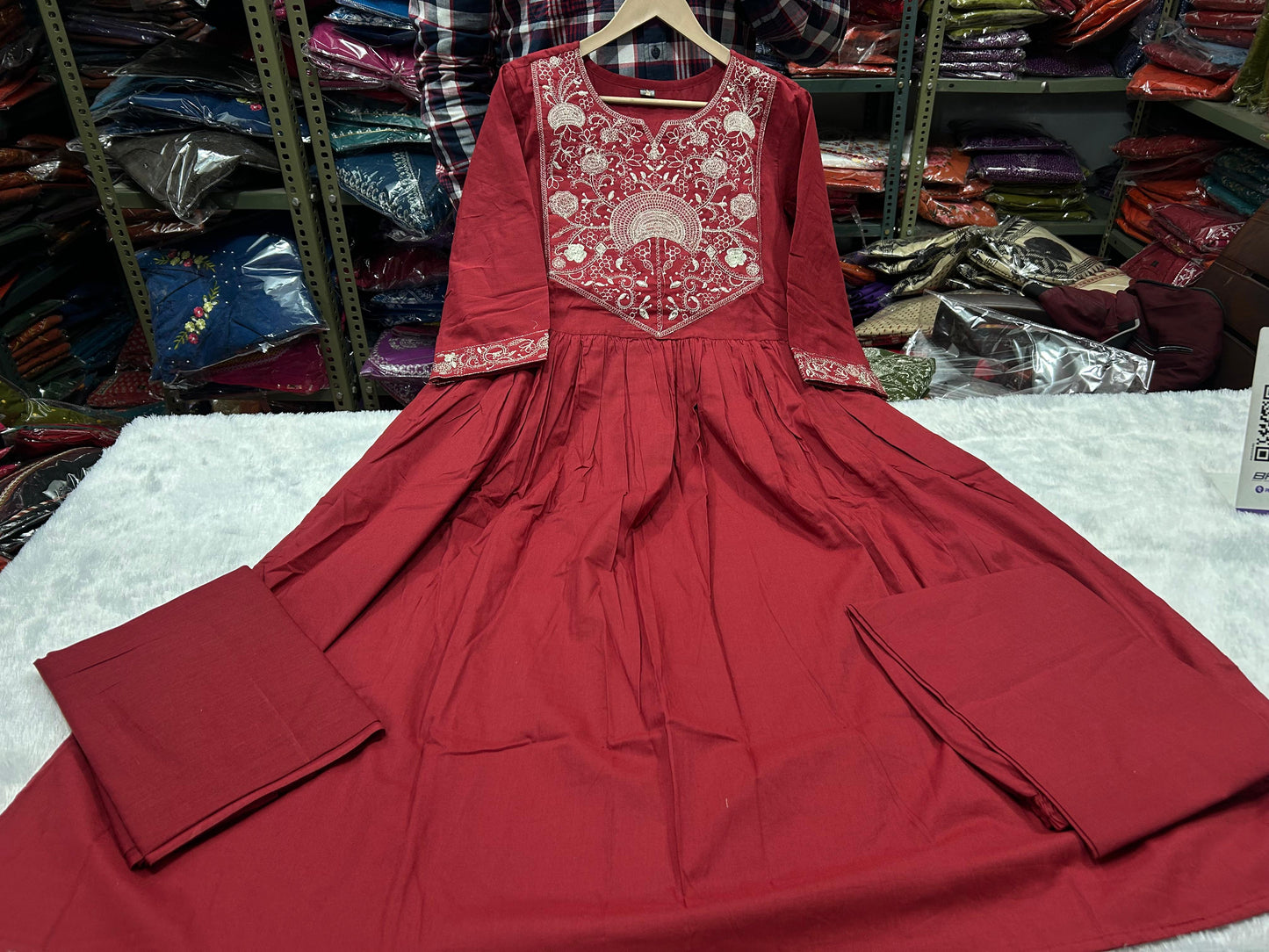 Red Embroidered Anarkali Kurta Set with Dupatta