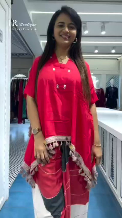 Pink Cotton Kaftan Style Kurti Set