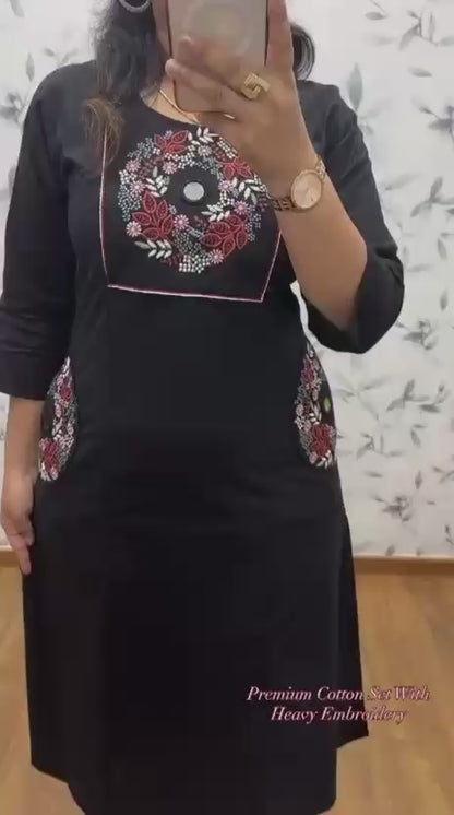 Navy Blue Embroidered Straight Kurta Set